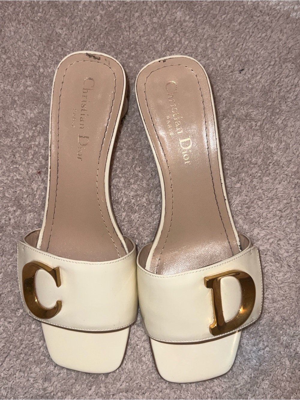 Dior Cream Leather Slide Mules with Gold CD Emblems - Picture 8 of 9